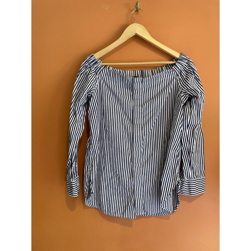 Polo Ralph Lauren Women’s M Navy White Striped Off Shoulder Cotton Blouse